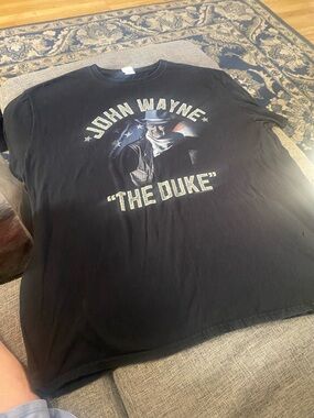 Gildan Black John Wayne 'The Duke' Graphic Tee with Flag Detail